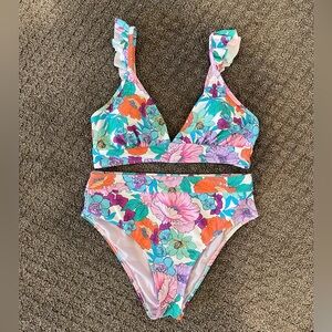 Cupshe Floral Bikini Set with Ruffle Straps